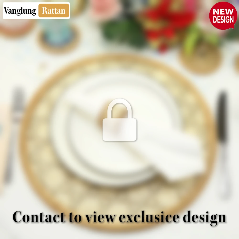 Rattan Export Round Green Handwoven Bamboo Rattan Placemat with Natural Geometric Star Weave - REX-UP054017