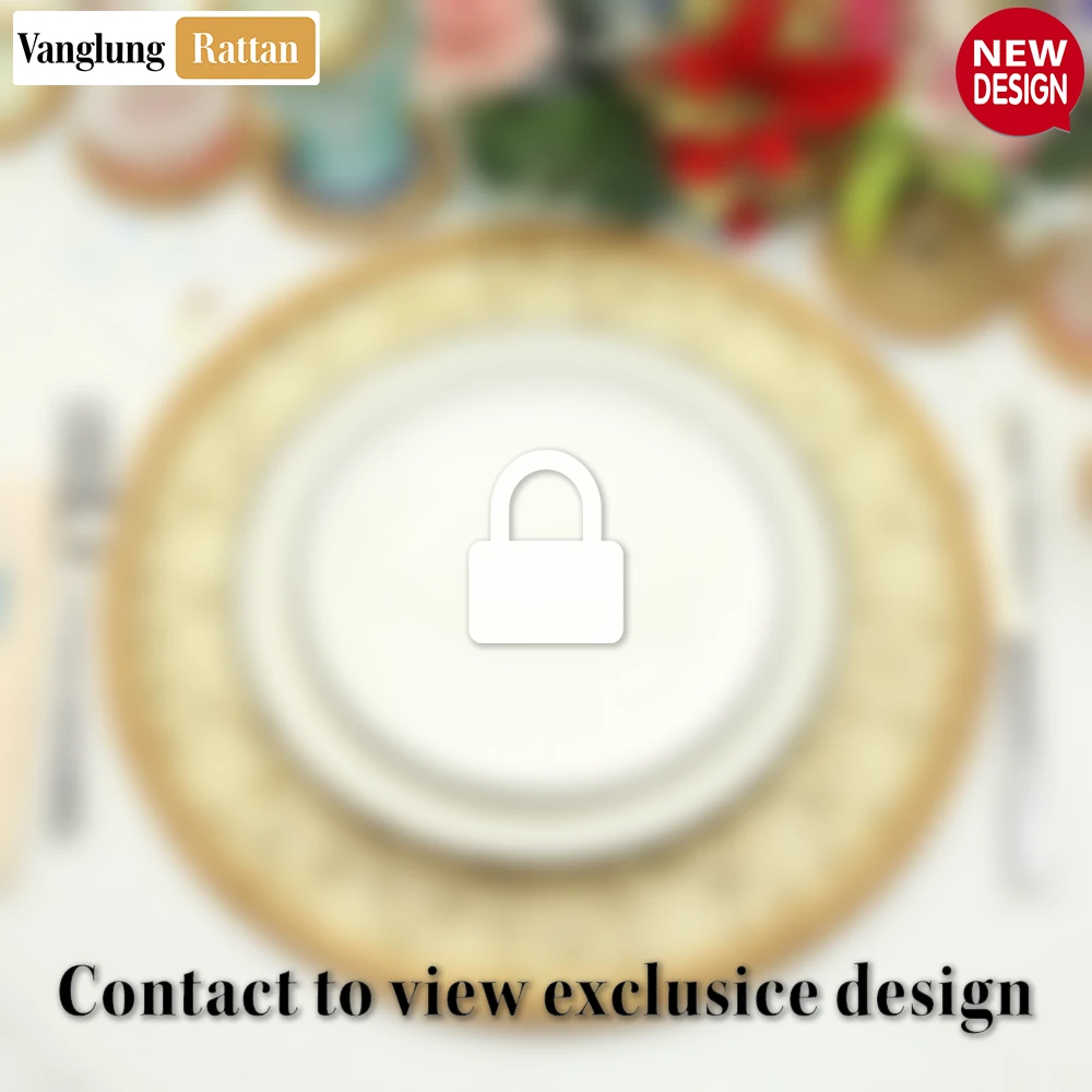 Rattan Export Round Green Handwoven Bamboo Rattan Placemat with Natural Geometric Star Weave - REX-UP054017