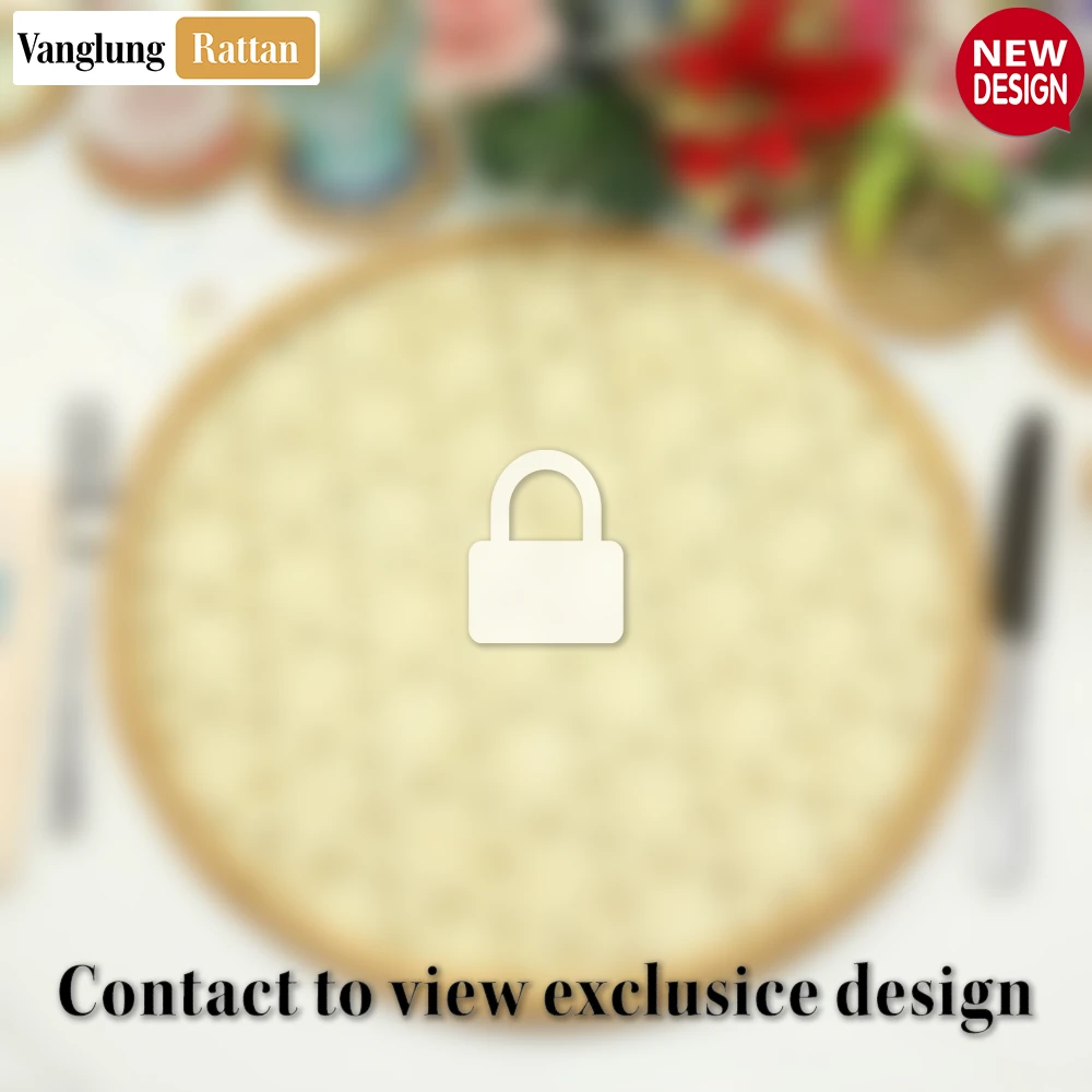 Rattan Export Round Green Handwoven Bamboo Rattan Placemat with Natural Geometric Star Weave - REX-UP054017