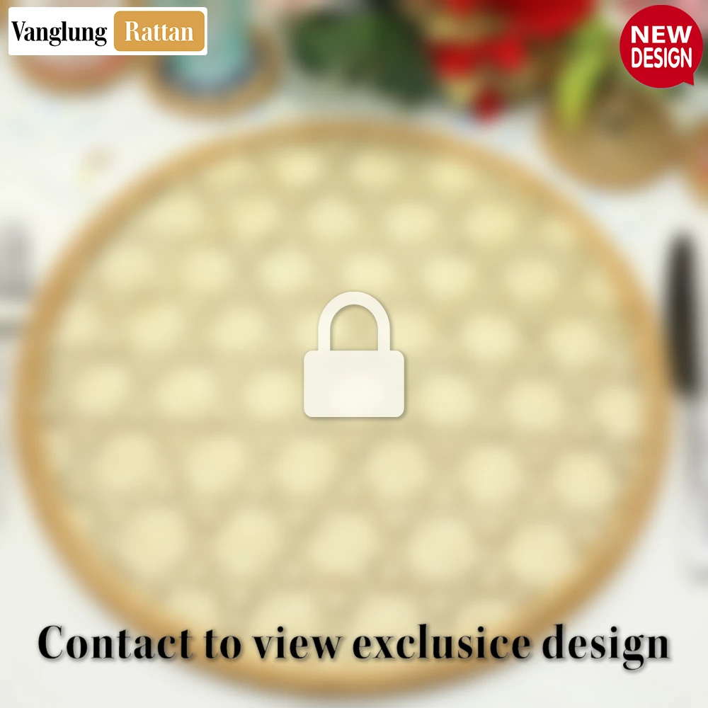 Rattan Export Round Green Handwoven Bamboo Rattan Placemat with Natural Geometric Star Weave - REX-UP054017