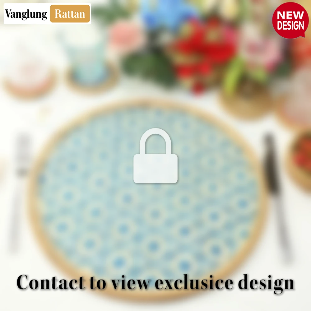 Rattan Export Round Handwoven Bamboo Rattan Placemat with Blue Hexagon Weave - REX-UP054016