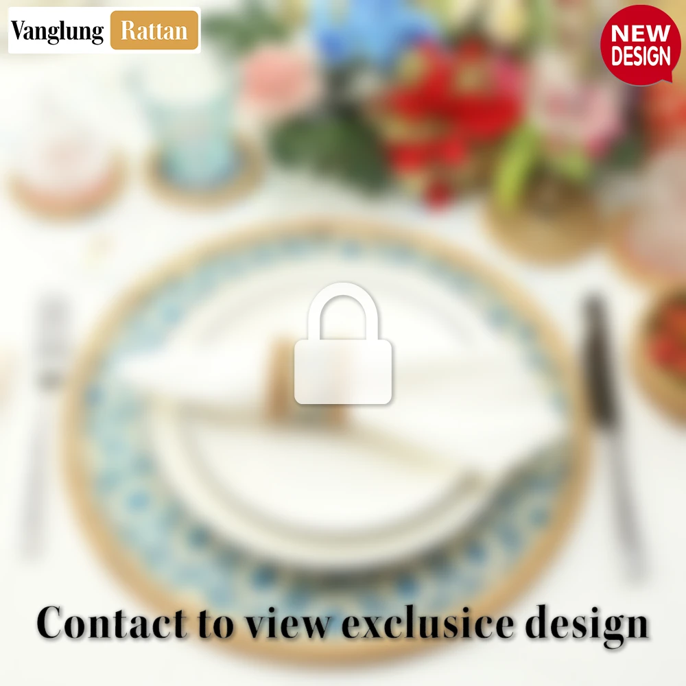 Rattan Export Round Handwoven Bamboo Rattan Placemat with Blue Hexagon Weave - REX-UP054016