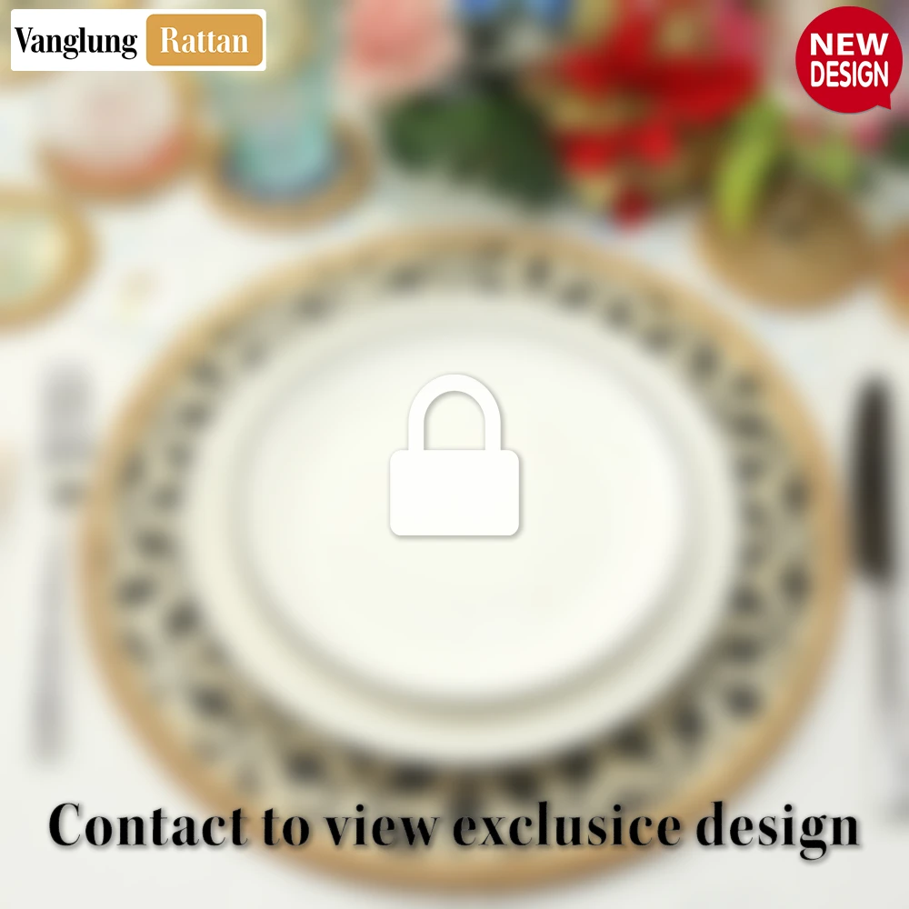 Rattan Export Round Natural Handwoven Bamboo Rattan Placemat with Black Hexagon Pattern - REX-UP054012