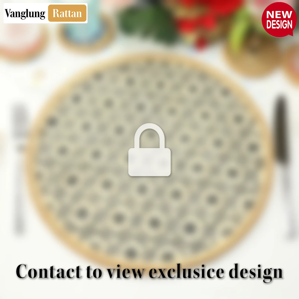 Rattan Export Round Natural Handwoven Bamboo Rattan Placemat with Black Hexagon Pattern - REX-UP054012