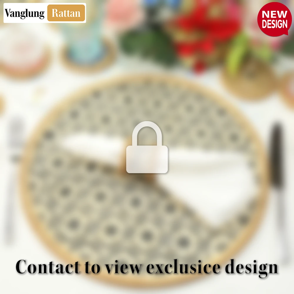 Rattan Export Round Natural Handwoven Bamboo Rattan Placemat with Black Hexagon Pattern - REX-UP054012