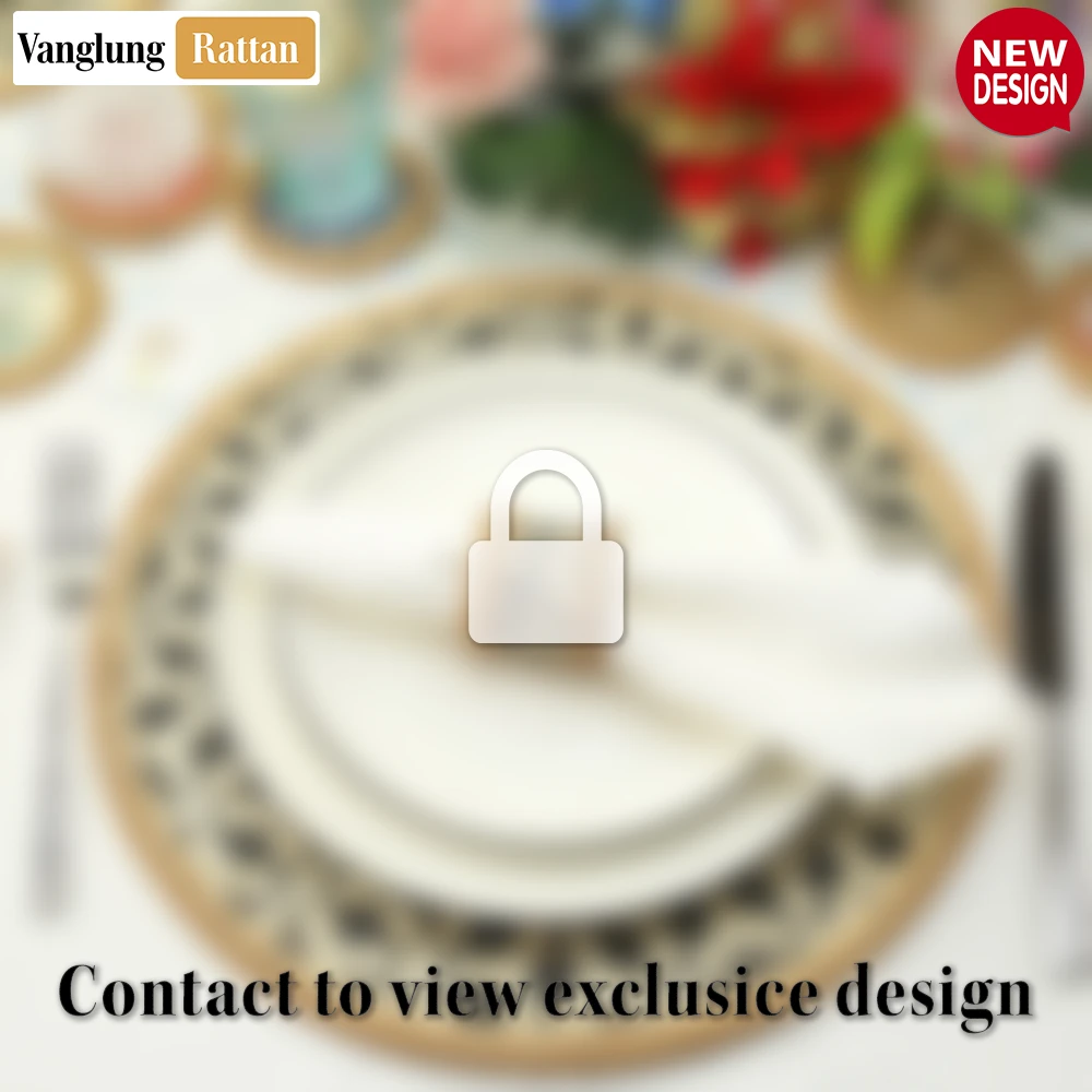 Rattan Export Round Natural Handwoven Bamboo Rattan Placemat with Black Hexagon Pattern - REX-UP054012