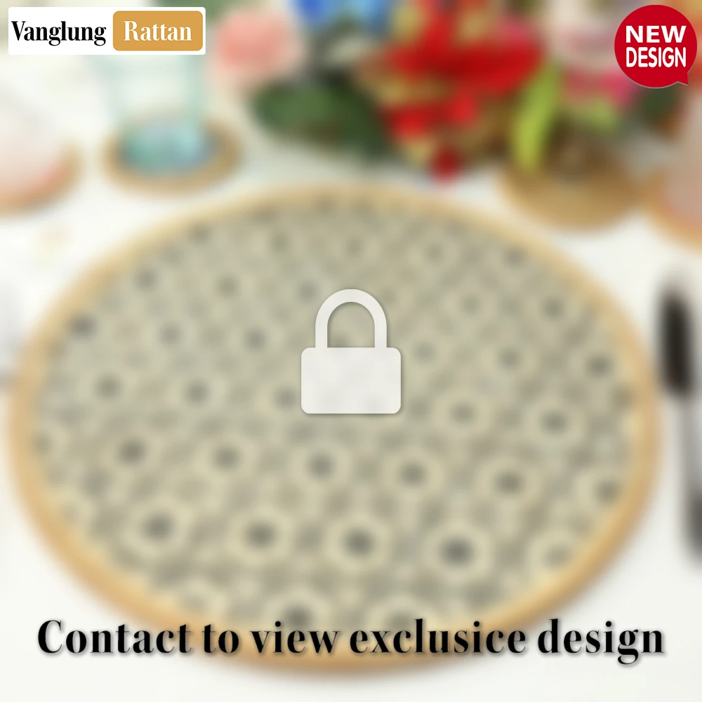 Rattan Export Round Natural Handwoven Bamboo Rattan Placemat with Black Hexagon Pattern - REX-UP054012