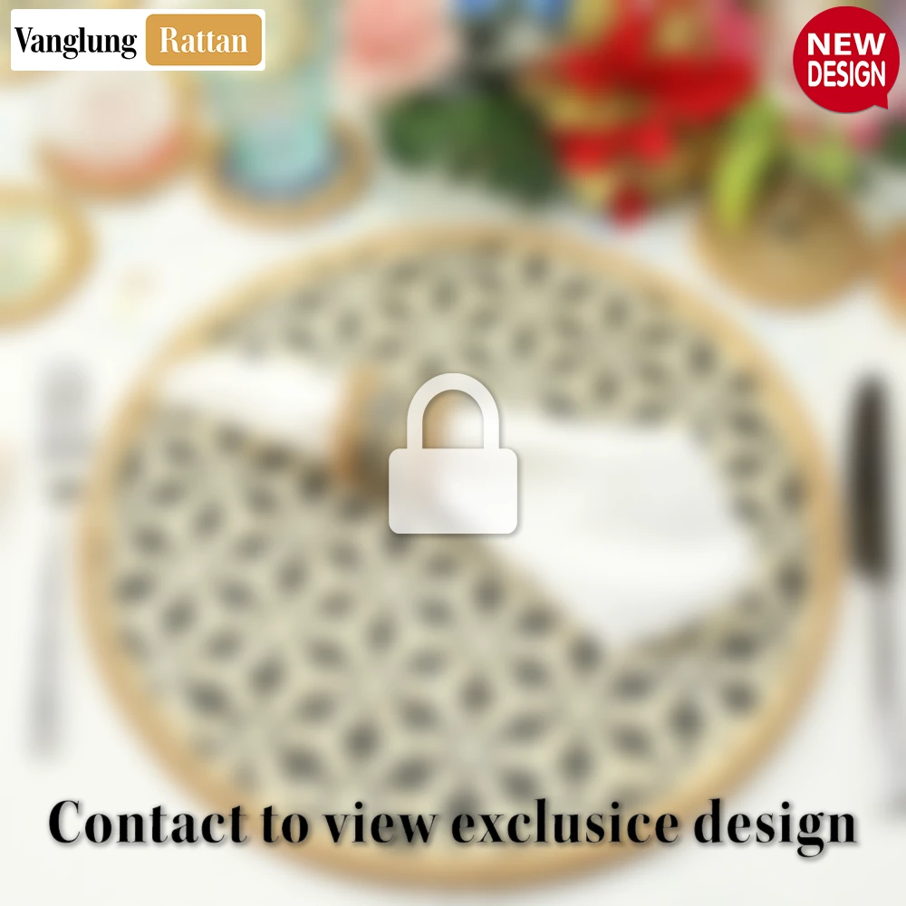 Rattan Export Round Natural Handwoven Bamboo Rattan Placemat with Black Hexagon Pattern - REX-UP054012