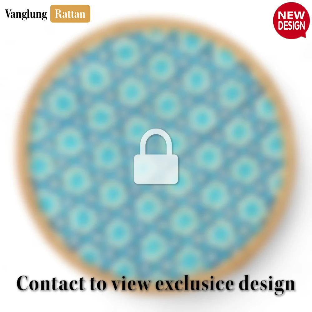 Rattan Export Round Natural Handwoven Bamboo Rattan Placemat with Blue Star Pattern - REX-UP054011