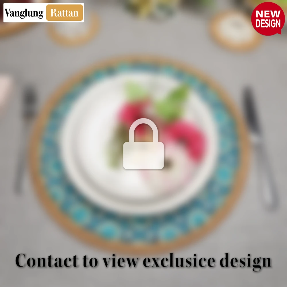 Rattan Export Round Natural Handwoven Bamboo Rattan Placemat with Blue Star Pattern - REX-UP054011