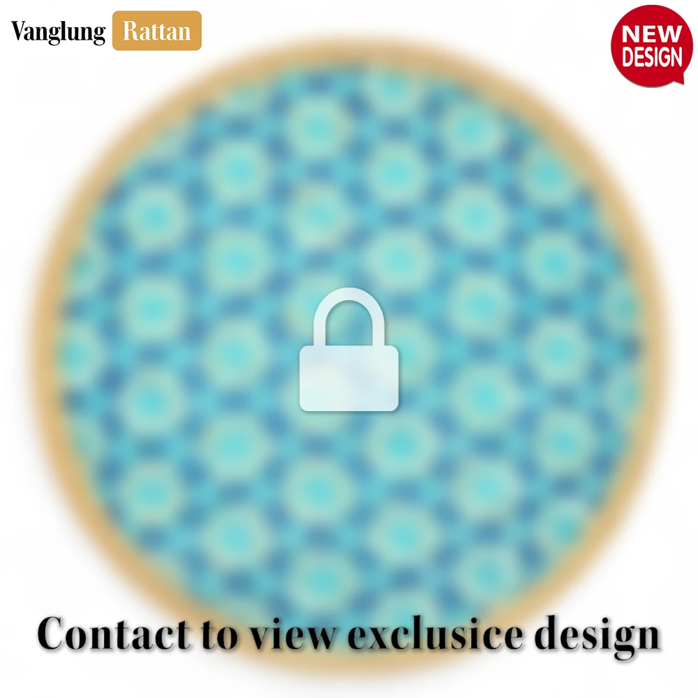 Rattan Export Round Natural Handwoven Bamboo Rattan Placemat with Blue Star Pattern - REX-UP054011