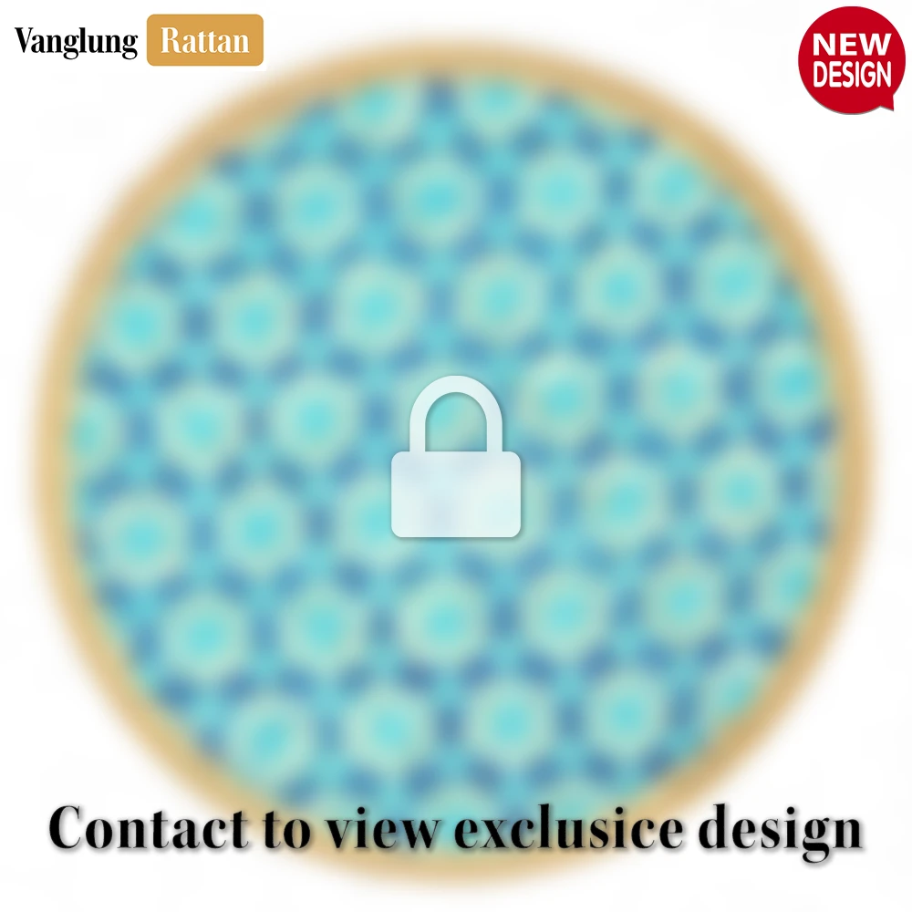 Rattan Export Round Natural Handwoven Bamboo Rattan Placemat with Blue Star Pattern - REX-UP054011