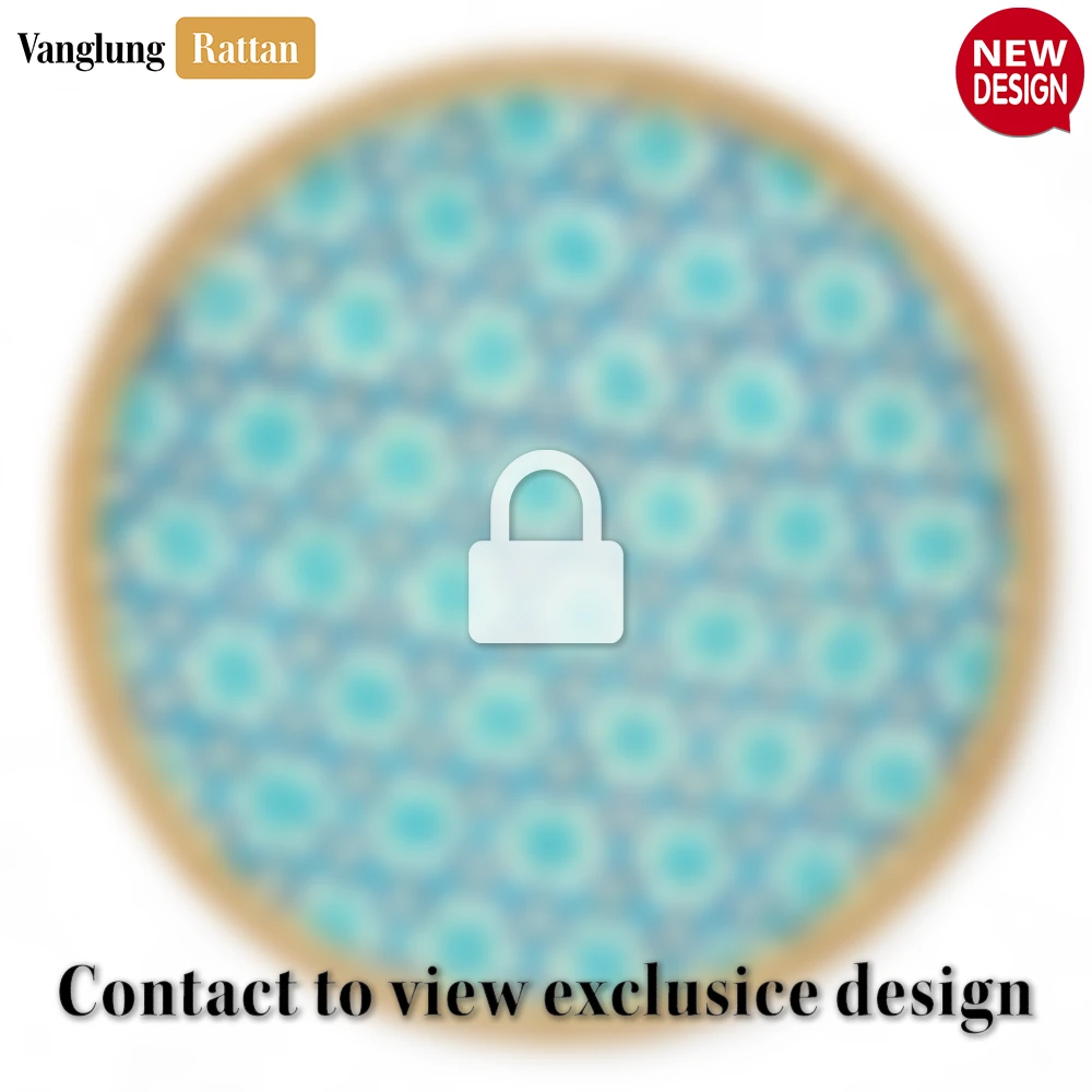 Rattan Export Round Natural Handwoven Bamboo Rattan Placemat with Blue Star Pattern - REX-UP054011