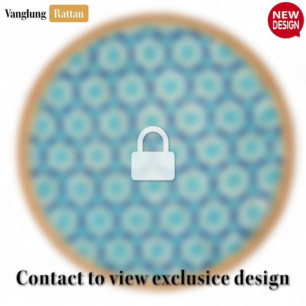 Rattan Export Round Natural Handwoven Bamboo Rattan Placemat with Blue Star Pattern - REX-UP054011