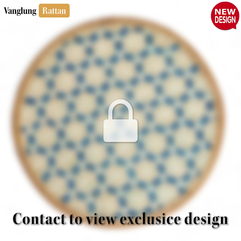 Rattan Export Round Natural Handwoven Bamboo Rattan Placemat with Blue Lattice Pattern - REX-UP054010-B