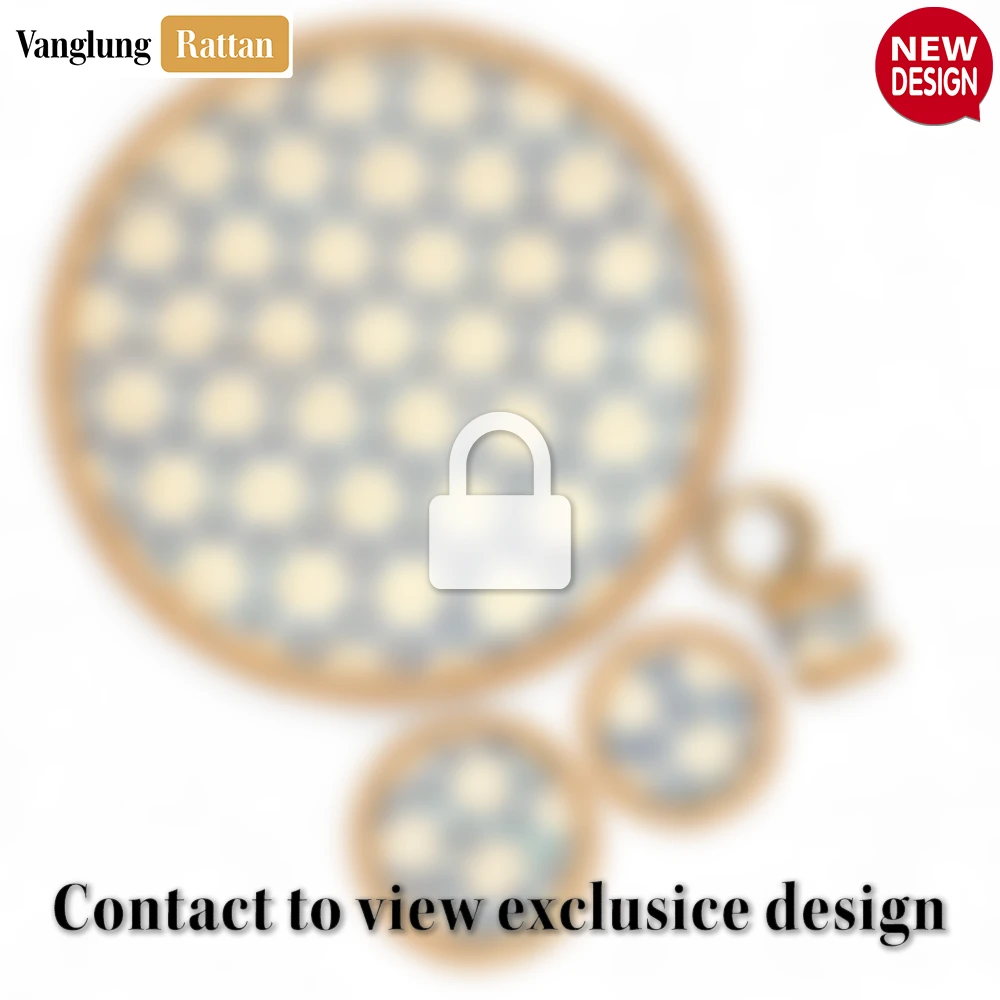Rattan Export Round Natural Handwoven Bamboo Rattan Placemat with Blue Lattice Pattern - REX-UP054010-B