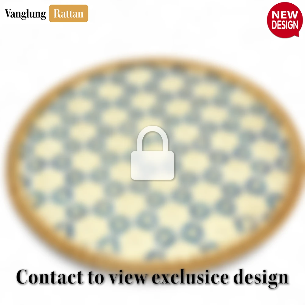 Rattan Export Round Natural Handwoven Bamboo Rattan Placemat with Blue Lattice Pattern - REX-UP054010-B