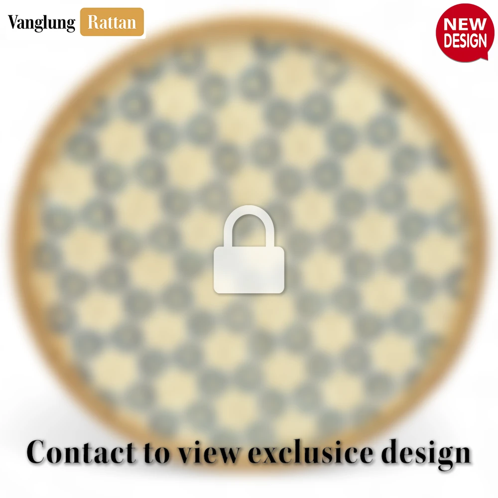 Rattan Export Round Natural Handwoven Bamboo Rattan Placemat with Blue Lattice Pattern - REX-UP054010-B