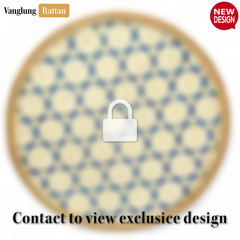 Rattan Export Round Natural Handwoven Bamboo Rattan Placemat with Blue Lattice Pattern - REX-UP054010-B