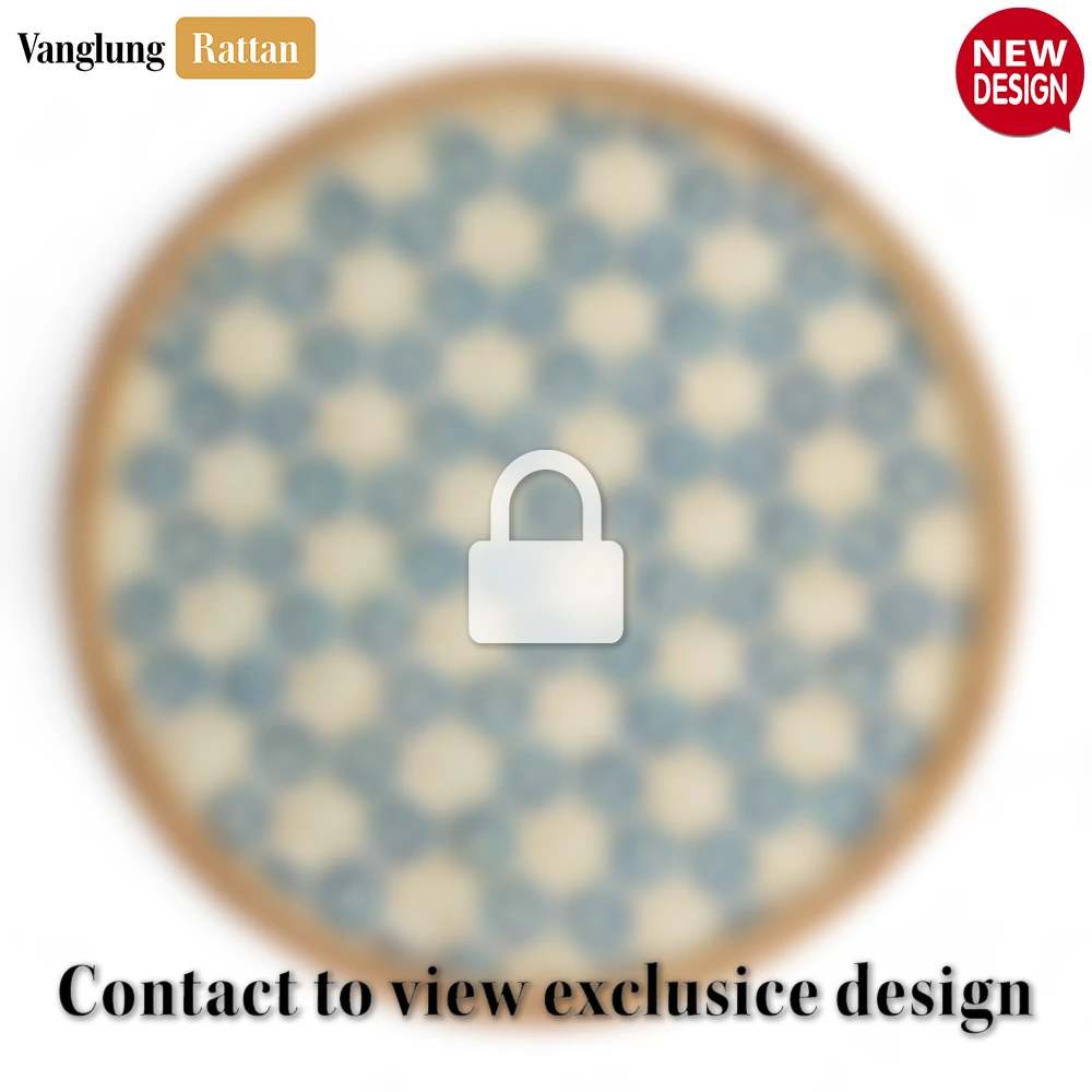 Rattan Export Round Natural Handwoven Bamboo Rattan Placemat with Blue Lattice Pattern - REX-UP054010-B