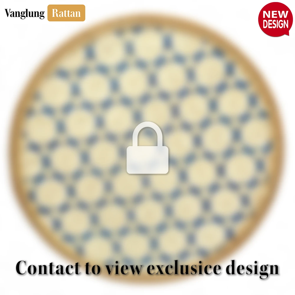 Rattan Export Round Natural Handwoven Bamboo Rattan Placemat with Blue Lattice Pattern - REX-UP054010-B
