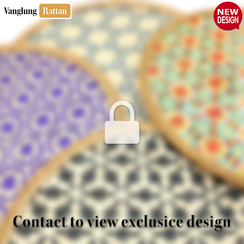 Rattan Export Round Natural Handwoven Bamboo Rattan Placemat with Purple Hexagon Star Pattern - REX-UP054009-P