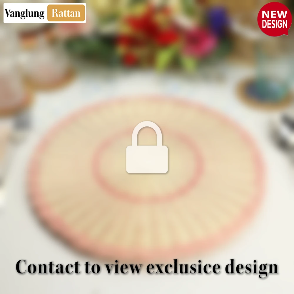Rattan Export Round Natural Woven Rattan Placemat with Red Wavy Trim - REX-UP034020