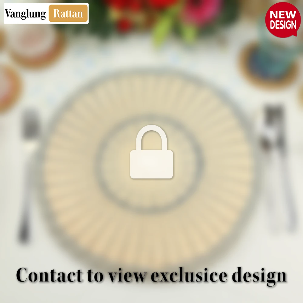 Rattan Export Round Woven Rattan Placemat with Blue Coastal Trim - REX-UP034019