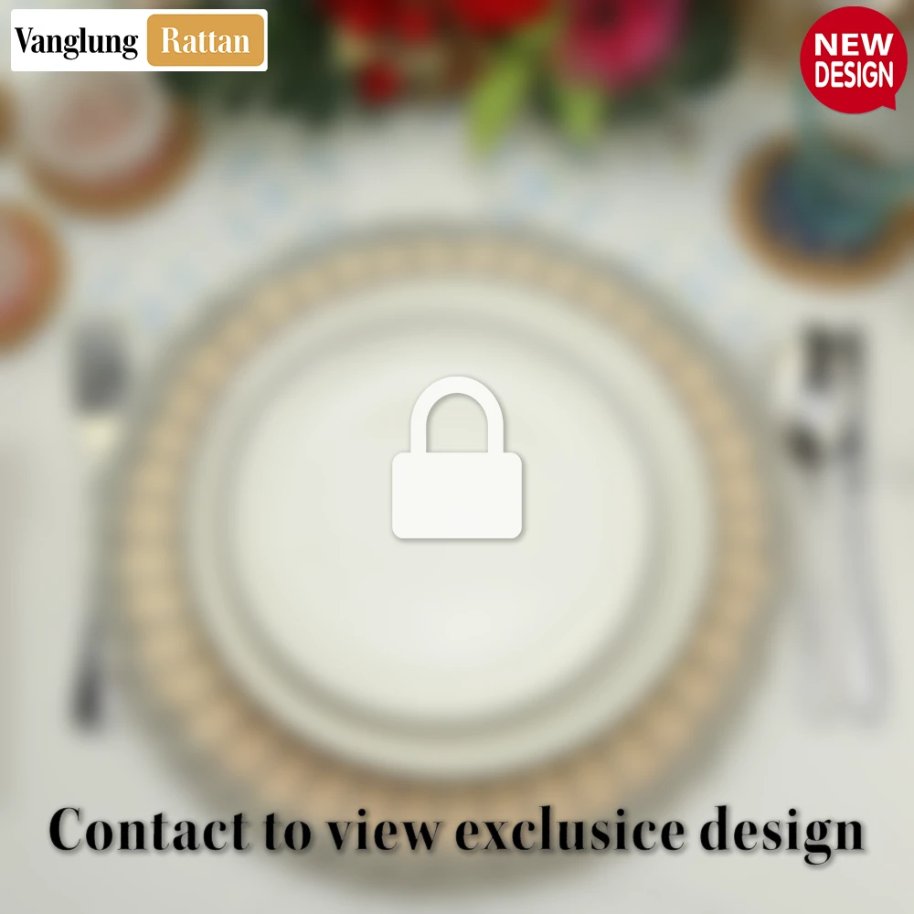Rattan Export Round Woven Rattan Placemat with Blue Coastal Trim - REX-UP034019