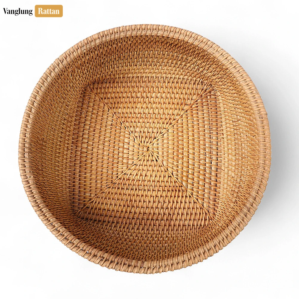 Rattan Export Eco-friendly Handwoven Green Straw Rattan Serving Bowl - REX-TW01BL0034
