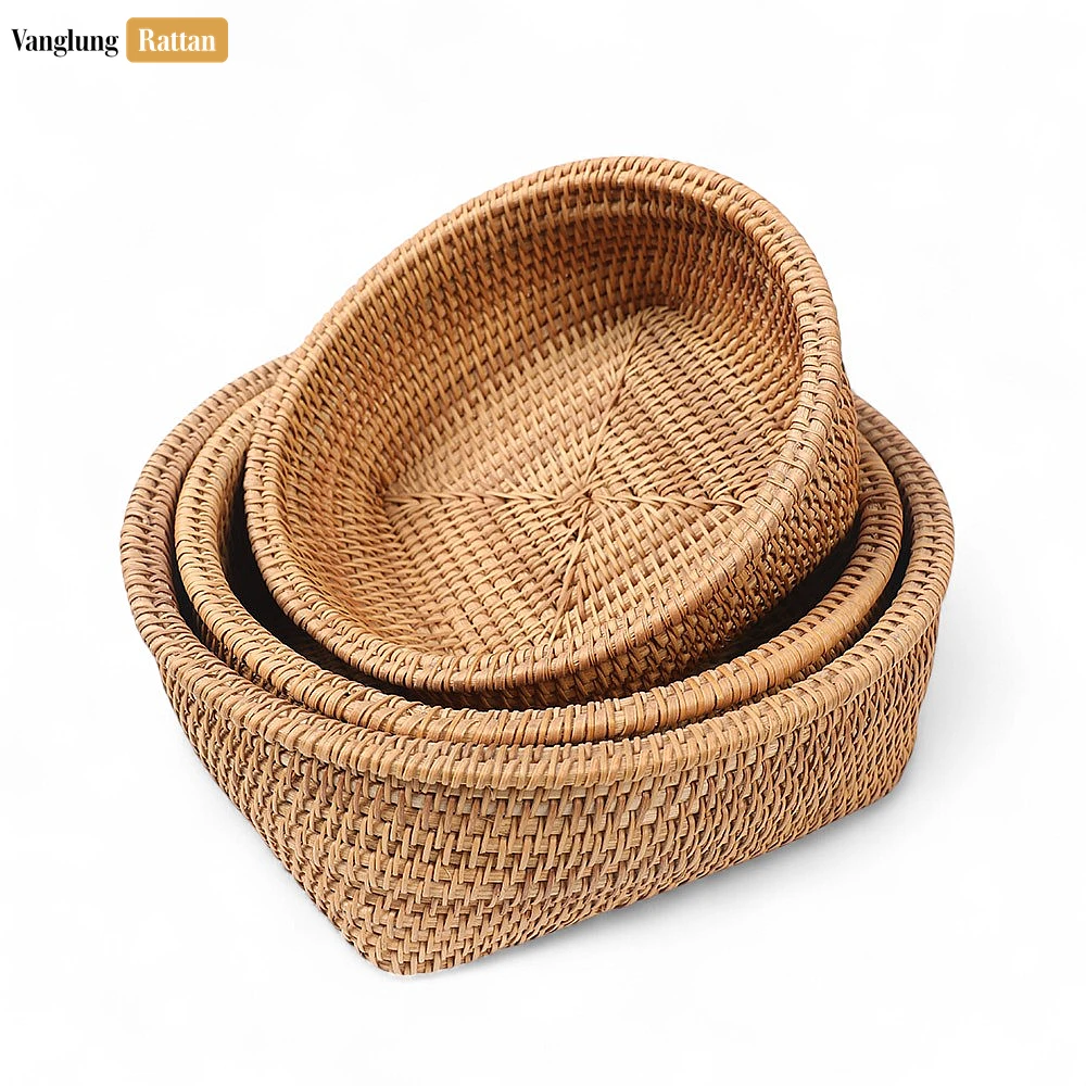 Rattan Export Eco-friendly Handwoven Green Straw Rattan Serving Bowl - REX-TW01BL0034