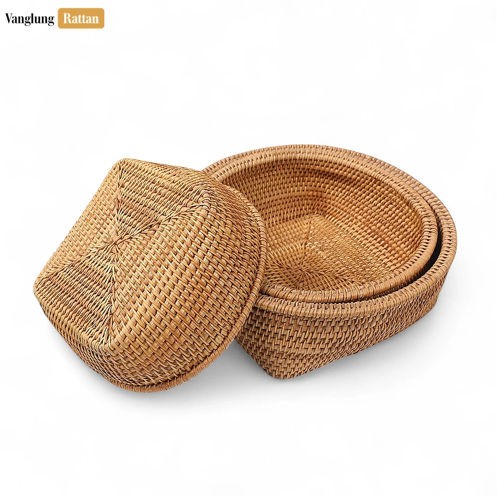 Rattan Export Eco-friendly Handwoven Green Straw Rattan Serving Bowl - REX-TW01BL0034