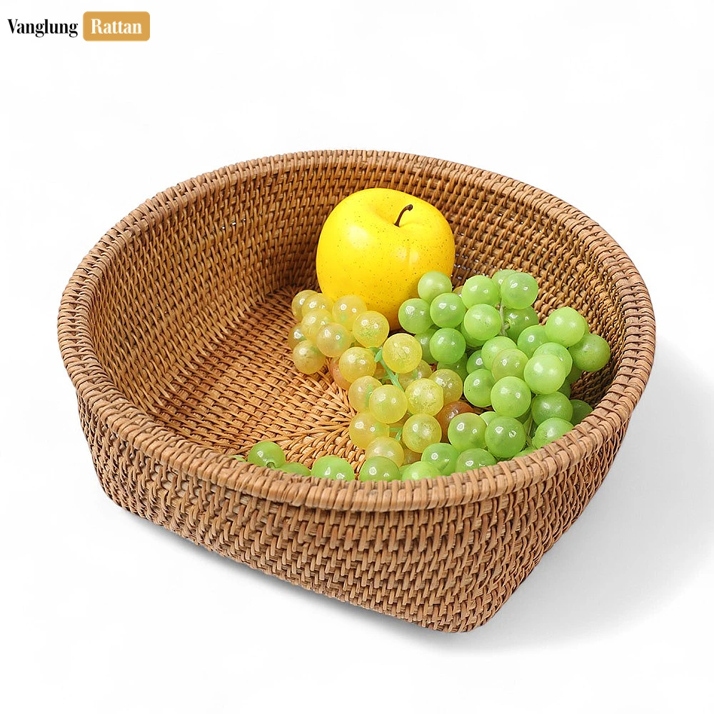 Rattan Export Eco-friendly Handwoven Green Straw Rattan Serving Bowl - REX-TW01BL0034