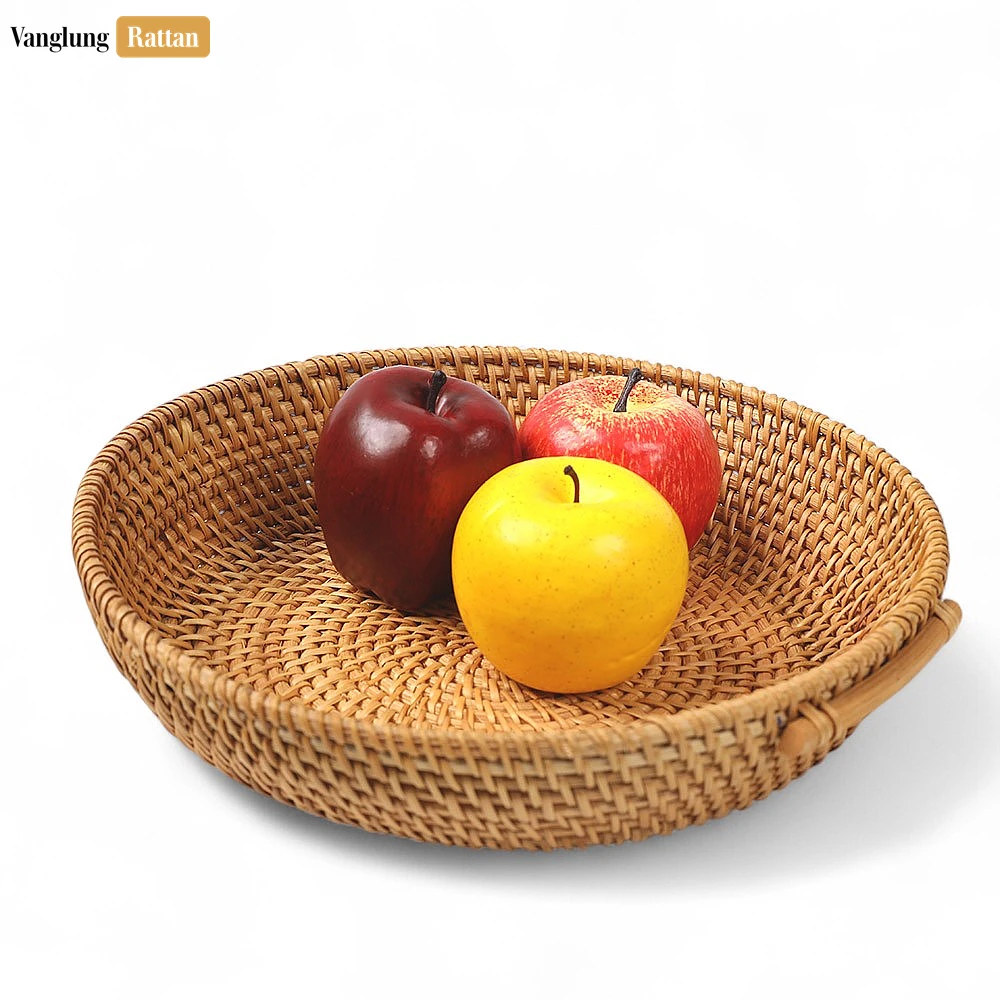Rattan Export Round Handwoven Natural Green Straw Rattan Serving Bowl with Handle - REX-TW01BL0016