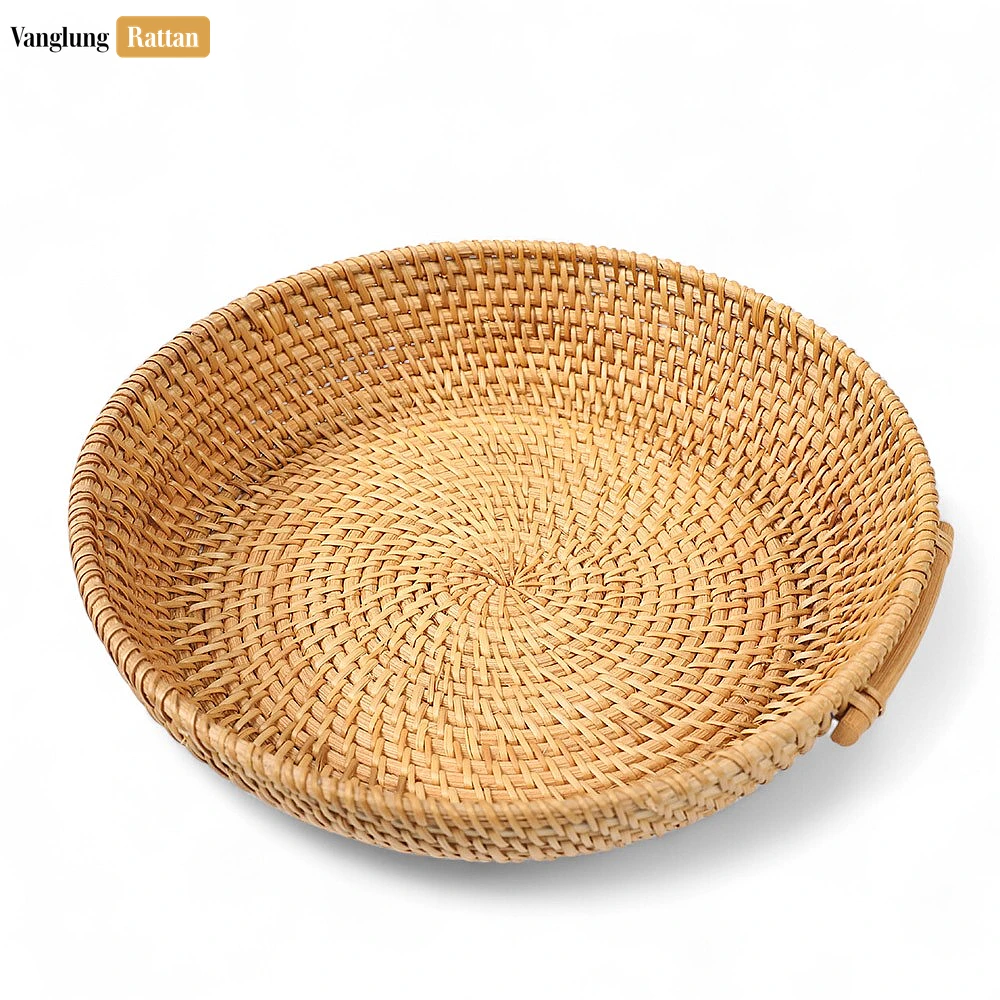 Rattan Export Round Handwoven Natural Green Straw Rattan Serving Bowl with Handle - REX-TW01BL0016