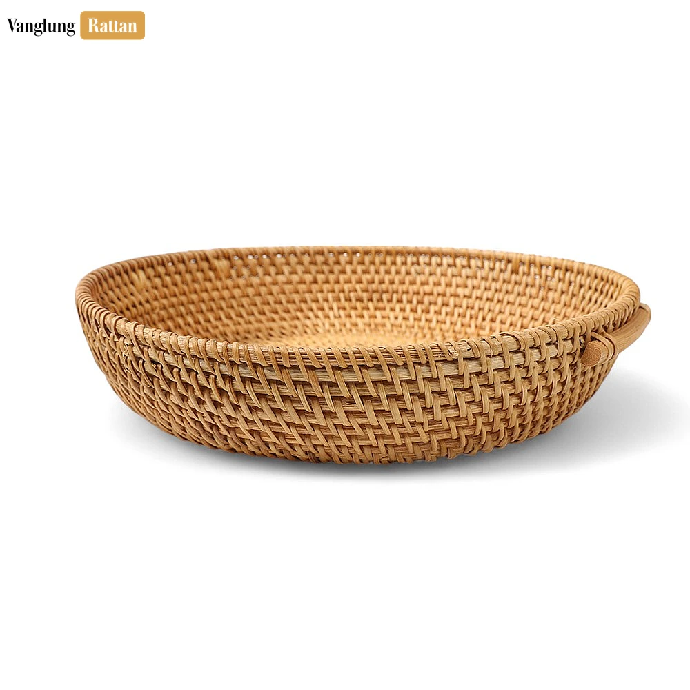 Rattan Export Round Handwoven Natural Green Straw Rattan Serving Bowl with Handle - REX-TW01BL0016