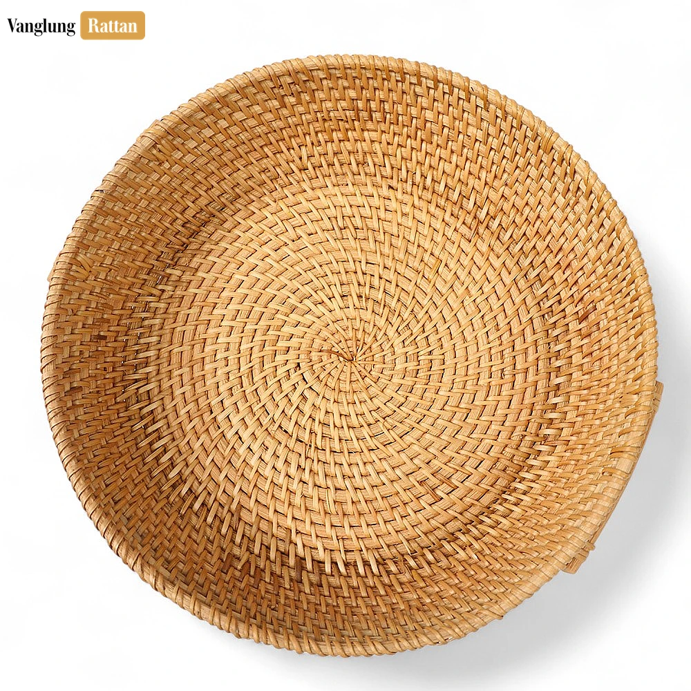 Rattan Export Round Handwoven Natural Green Straw Rattan Serving Bowl with Handle - REX-TW01BL0016