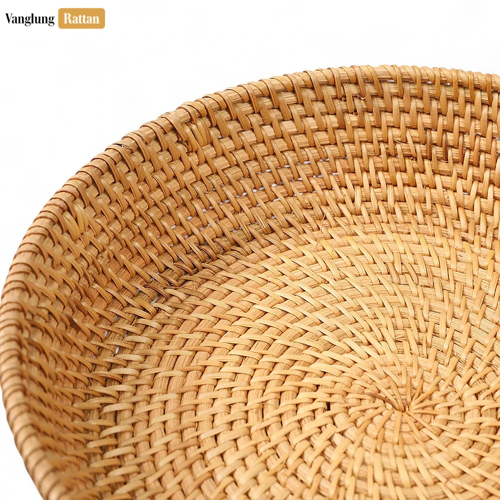 Rattan Export Round Handwoven Natural Green Straw Rattan Serving Bowl with Handle - REX-TW01BL0016
