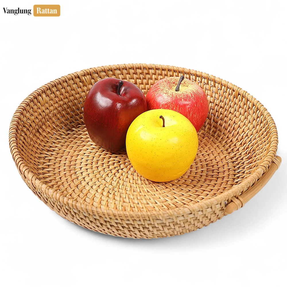 Rattan Export Round Handwoven Natural Green Straw Rattan Serving Bowl with Handle - REX-TW01BL0016