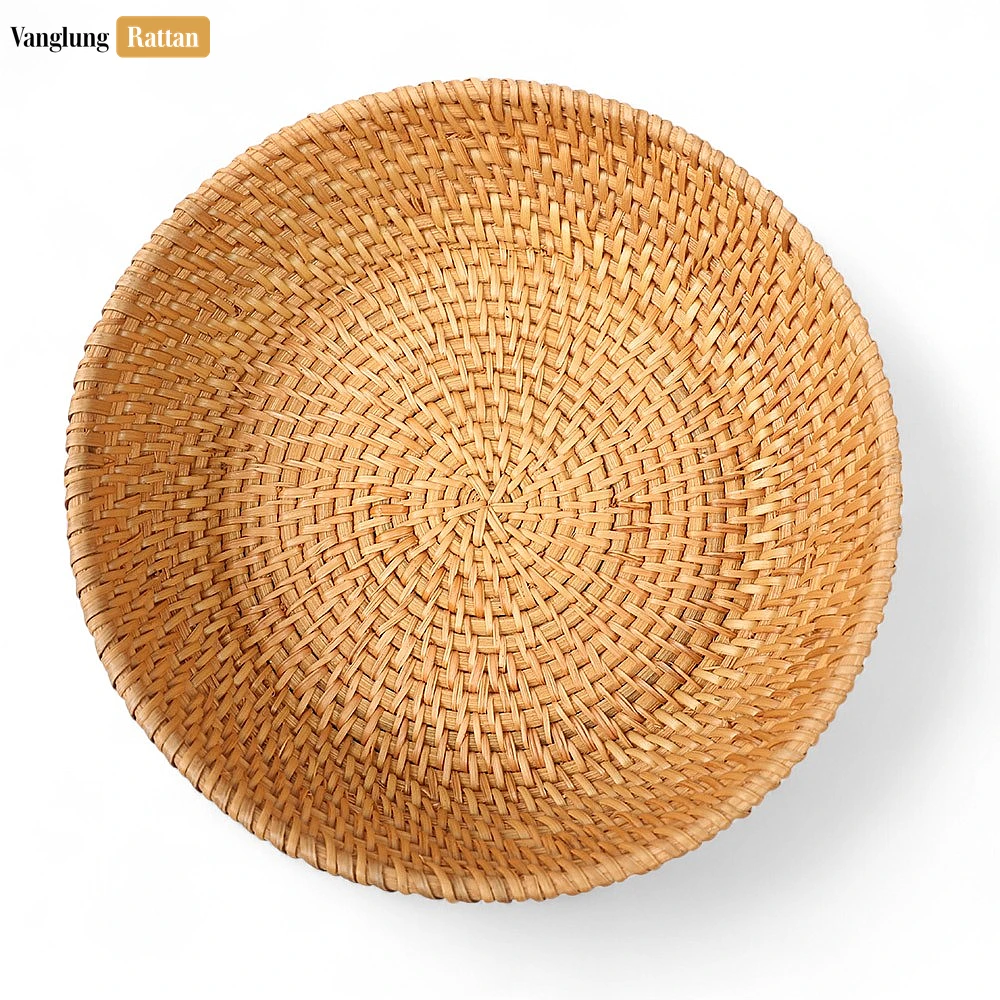 Rattan Export Handicraft Woven Natural Green Straw Rattan Spiral Bowl - REX-TW01BL0014N