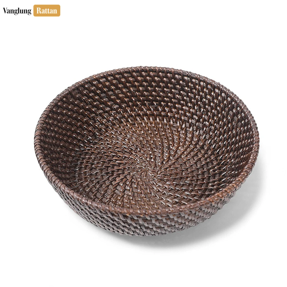 Rattan Export Handicraft Woven Black Straw Rattan Spiral Bowl - REX-TW01BL0014B
