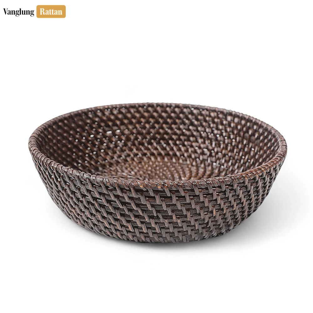 Rattan Export Handicraft Woven Black Straw Rattan Spiral Bowl - REX-TW01BL0014B