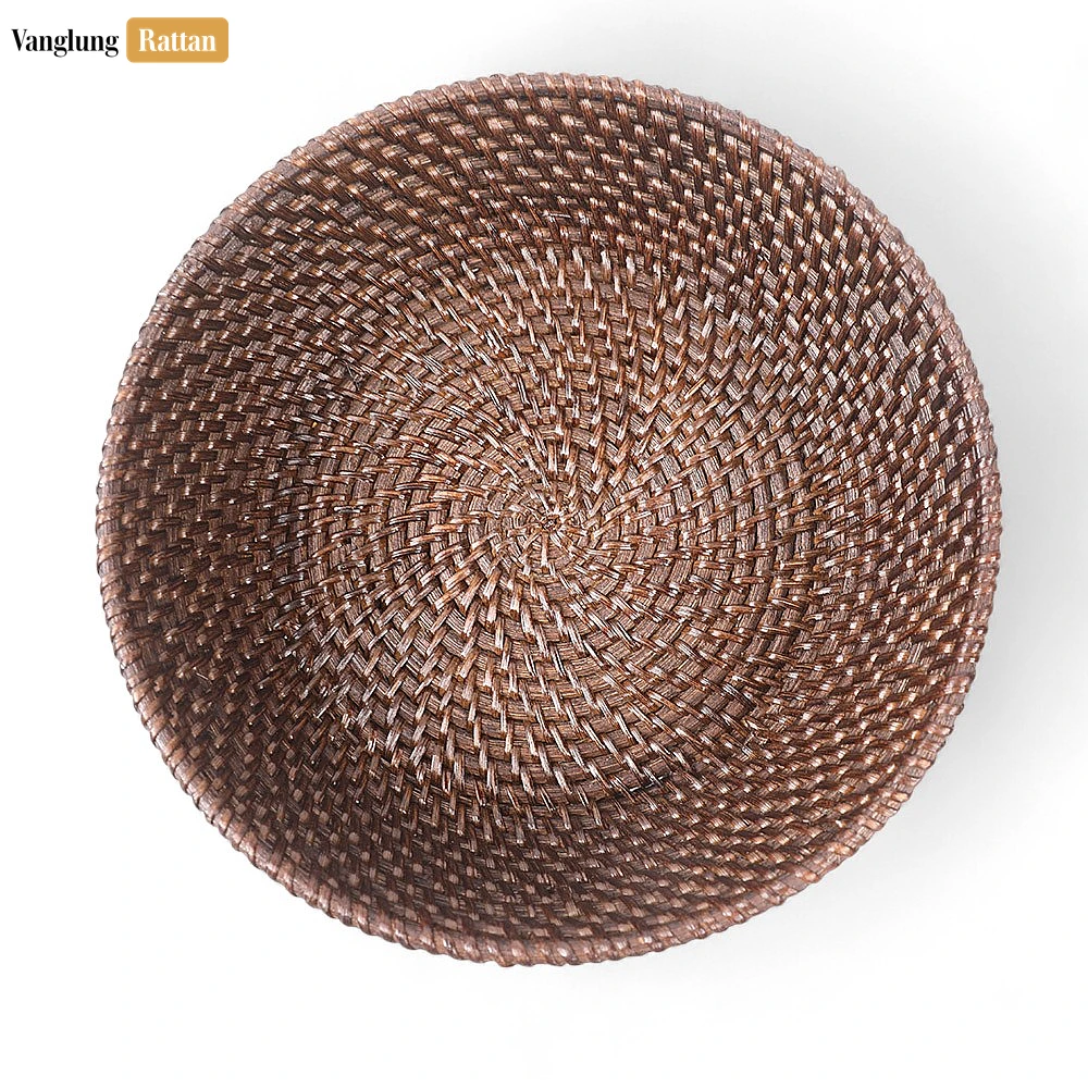 Rattan Export Handicraft Woven Black Straw Rattan Spiral Bowl - REX-TW01BL0014B