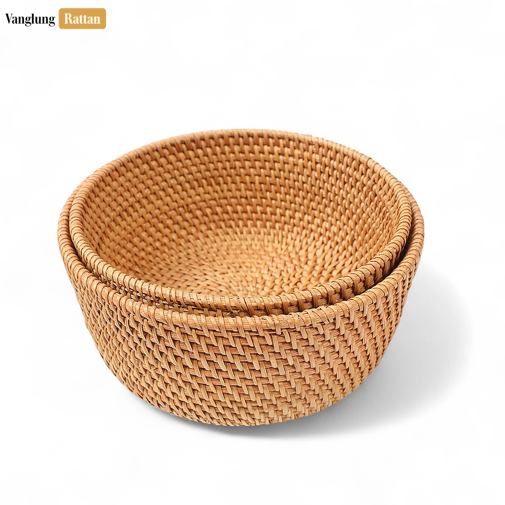 Rattan Export Handwoven Green Round Deep Straw Rattan Bowl - REX-TW01BL0013
