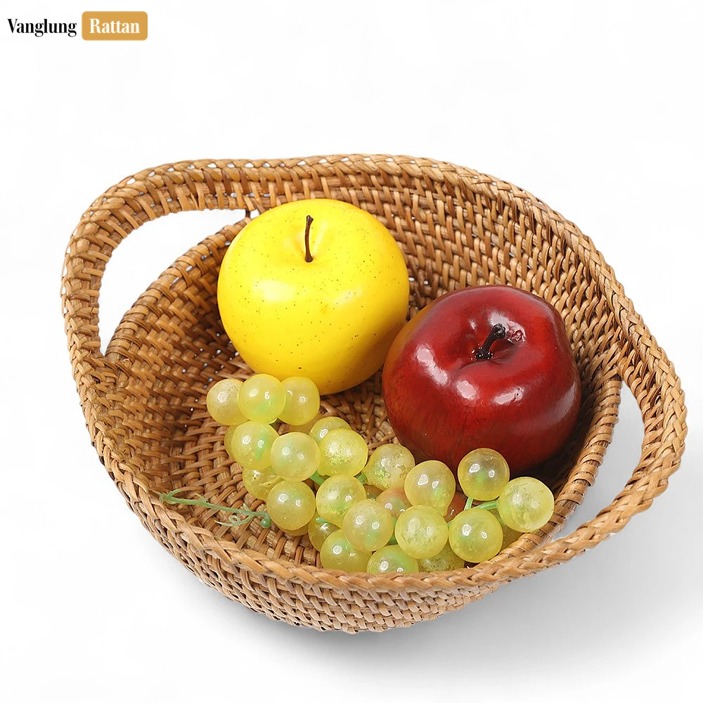 Rattan Export Handmade Green Straw Rattan Bowl with Handles - REX-TW01BL0011