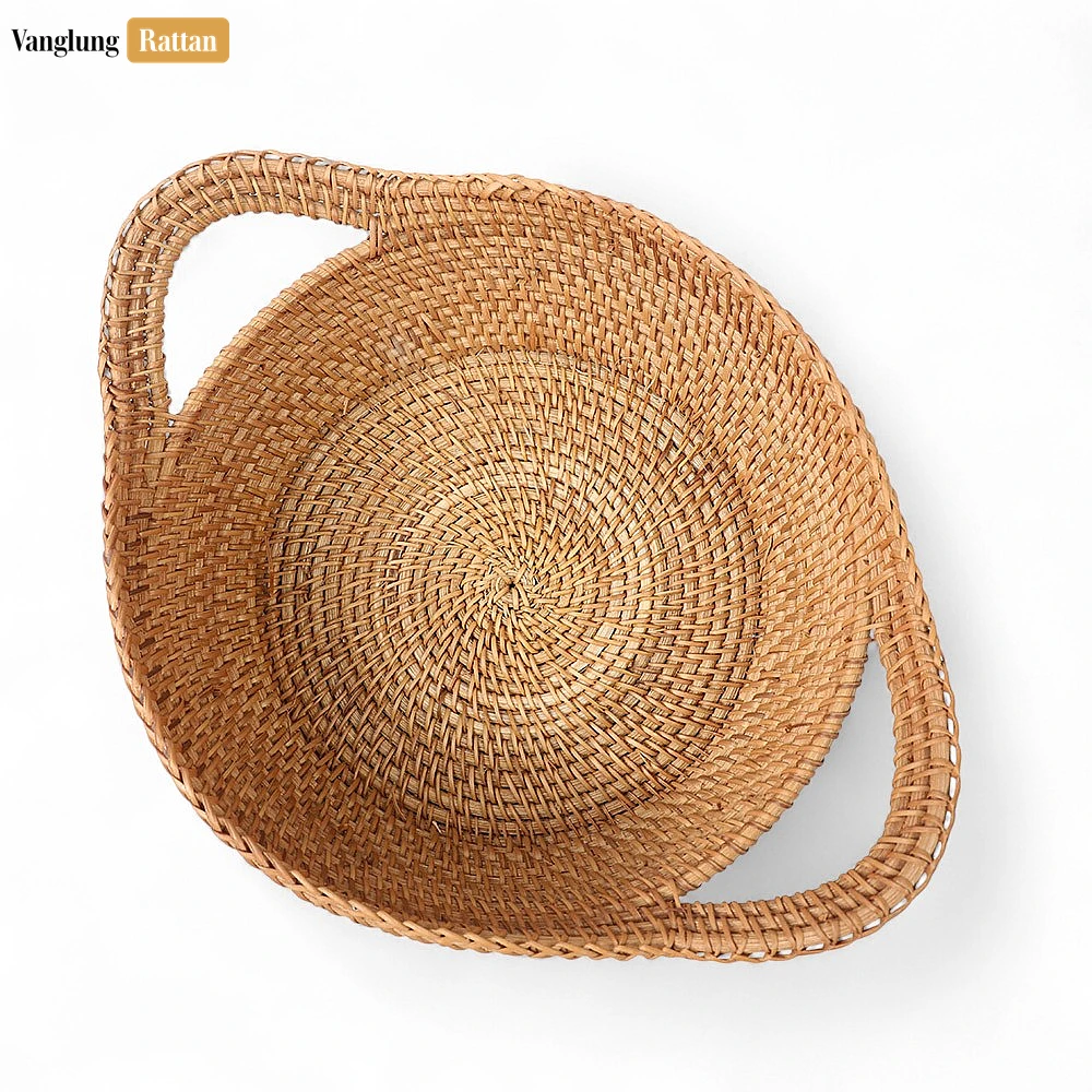 Rattan Export Handmade Green Straw Rattan Bowl with Handles - REX-TW01BL0011