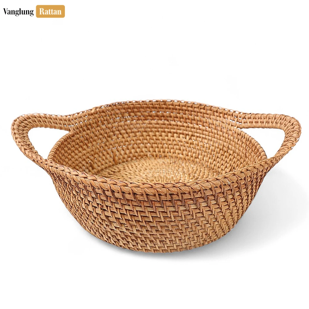 Rattan Export Handmade Green Straw Rattan Bowl with Handles - REX-TW01BL0011