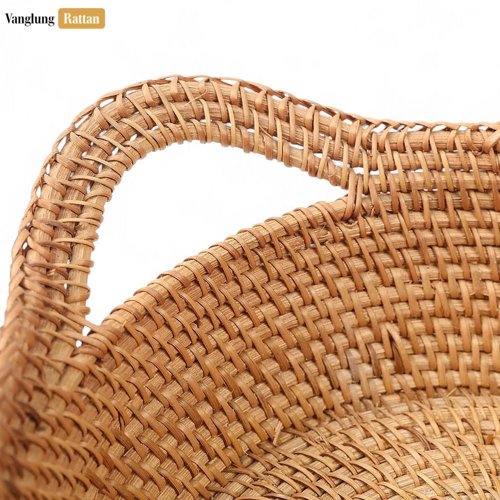 Rattan Export Handmade Green Straw Rattan Bowl with Handles - REX-TW01BL0011