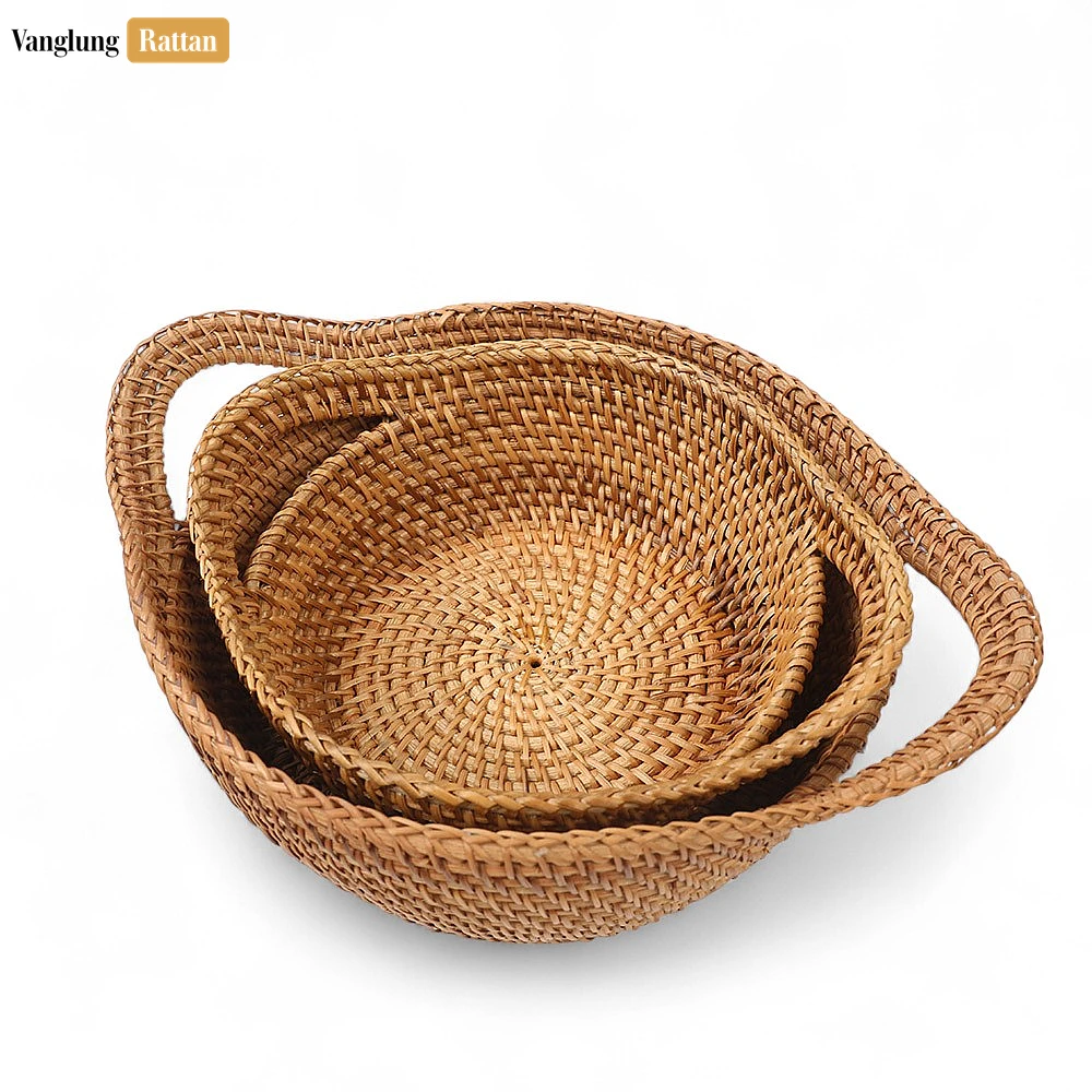 Rattan Export Handmade Green Straw Rattan Bowl with Handles - REX-TW01BL0011