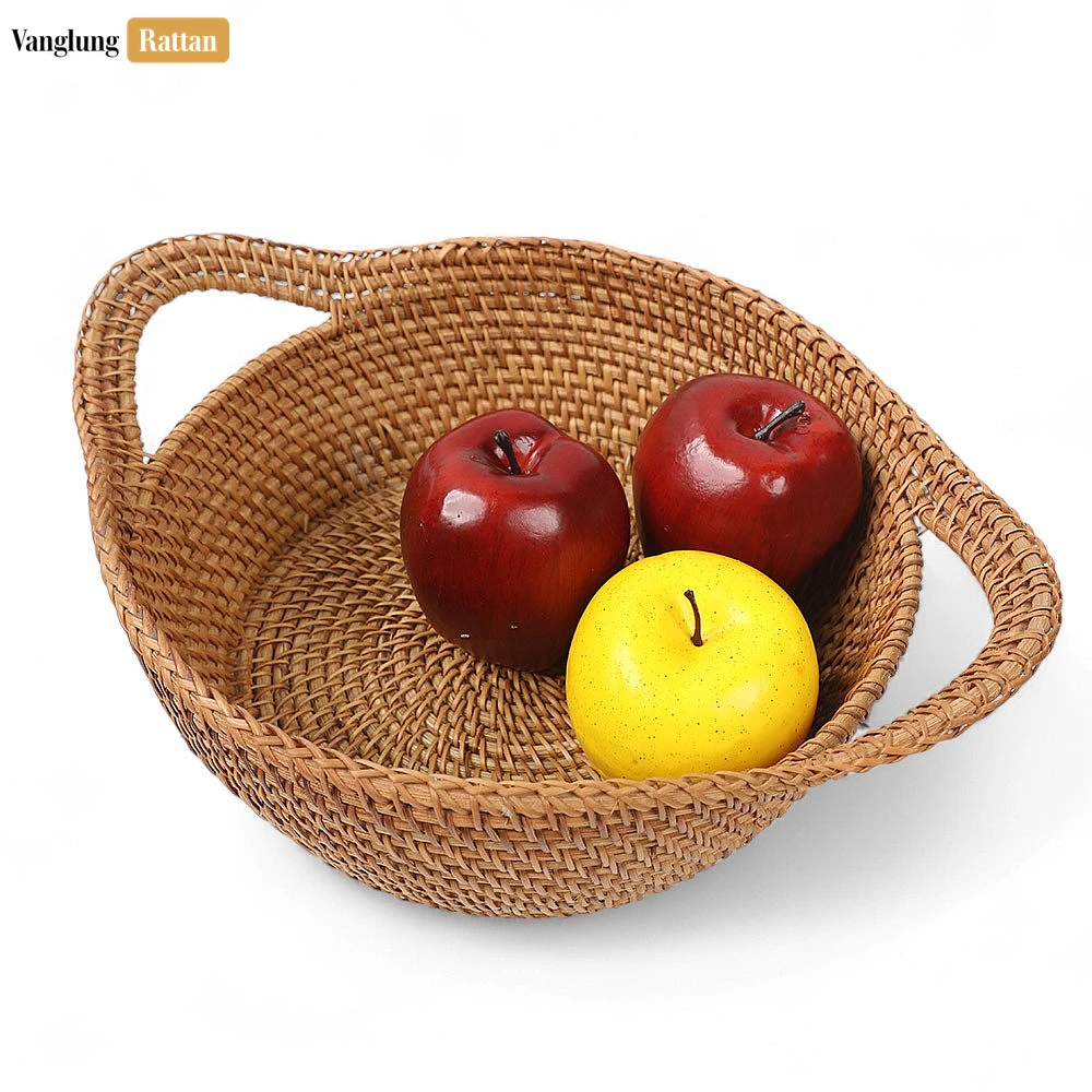 Rattan Export Handmade Green Straw Rattan Bowl with Handles - REX-TW01BL0011
